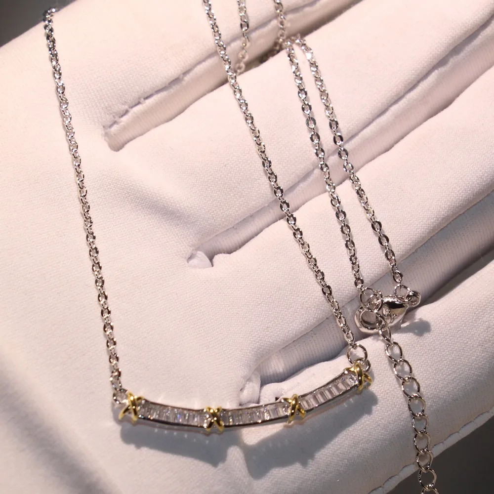Victoria New Arrival Luxury Jewelry 925 Sterling Silver Separate Color Gold Princess Cut 5A CZ Arc Moon Pendant Chain Necklace | Украшения
