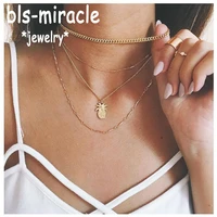 bls miracle fashion necklaces classic gold color multilayer pineapple pendant necklace women girl statement female jewelryn542