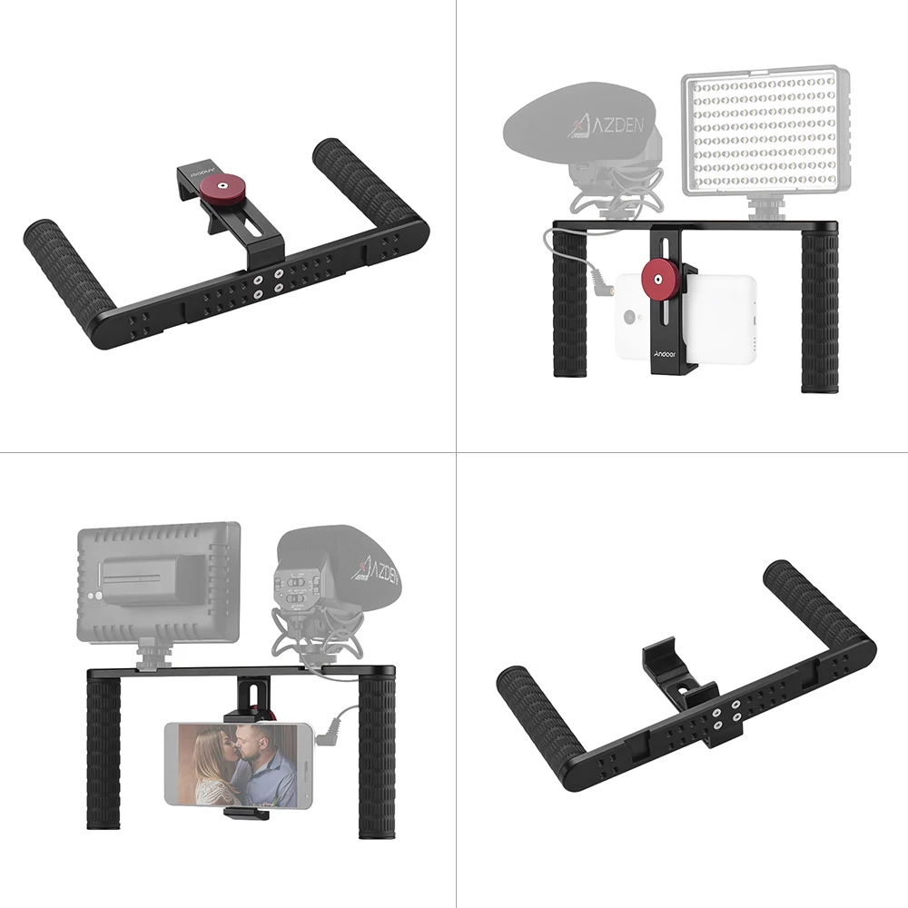 Andoer TE-218 Smartphone Photography Video Rig 1/4&quot Screw Mounts with 2pcs Shoe Phone Stabilizer Dual Handheld Grip | Электроника