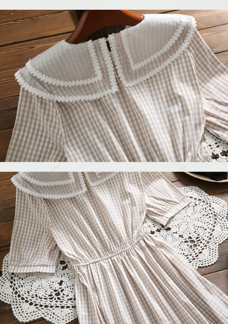 Mori girl элегантное милое платье в клетку Новая мода короткий рукав Винтаж хлопок vestidos