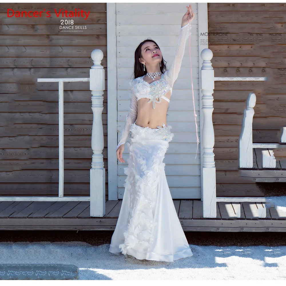 Белый на заказ детский костюм танец живота высококачественный бюстгальтер +