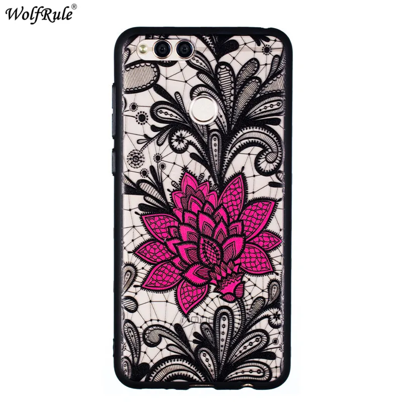 For Cover Huawei Honor 7X Case TPU &amp PC Embossed Lace Rose Bumper Phone Mate SE 5.93'' |