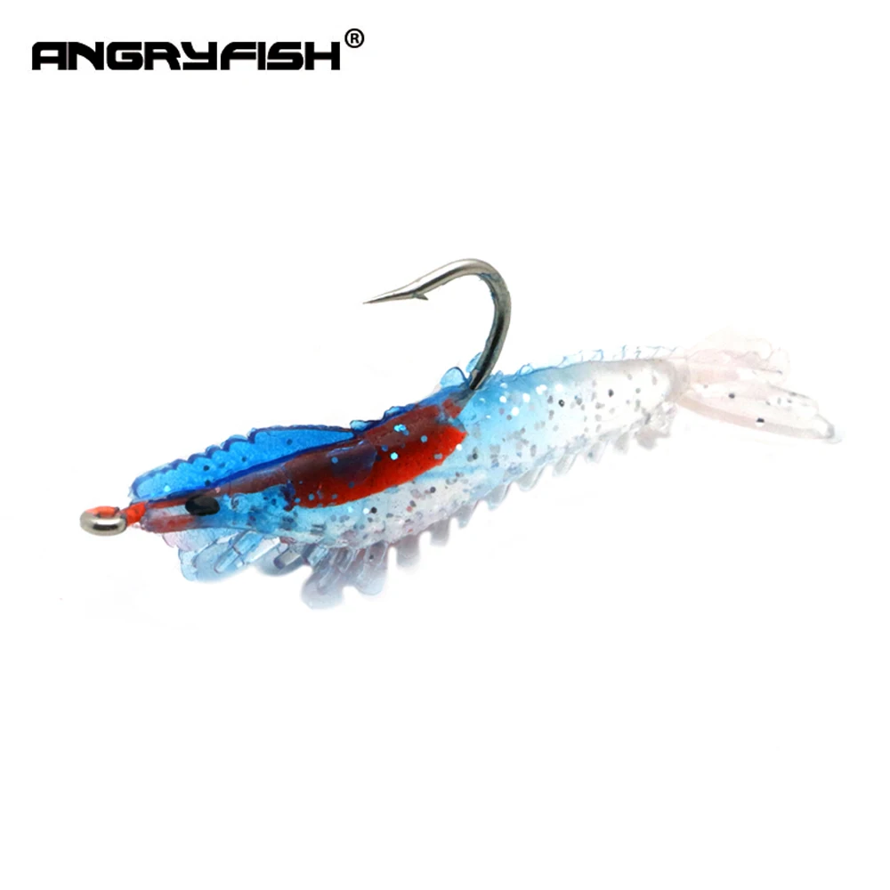 

ANGRYFISH New 6Pcs/Lot 60mm Soft Fishing Lures Fishing Shrimp for Fishing Worm Swim Baits Fishing Bait Soft Lure S008