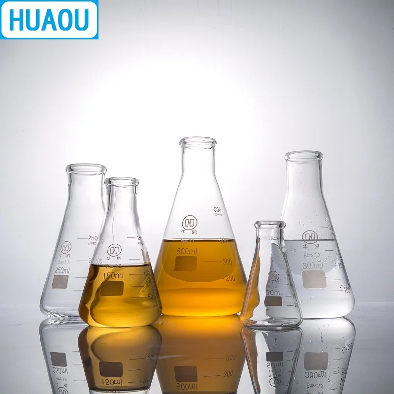 Лабораторное химическое оборудование HUAOU 50 мл фляжка Erlenmeyer боросиликат стекло 3