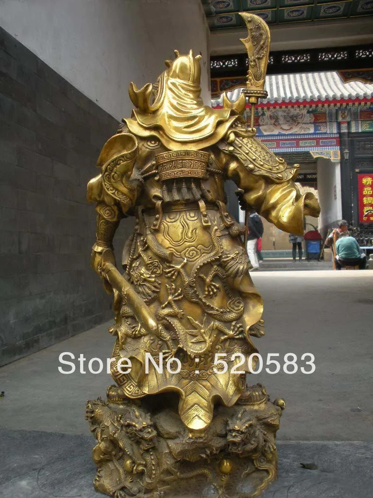 Fast 29&quotChina pure Brass Huge Dragon Guan Gong mammon Yu statue fast | Statues &amp Sculptures