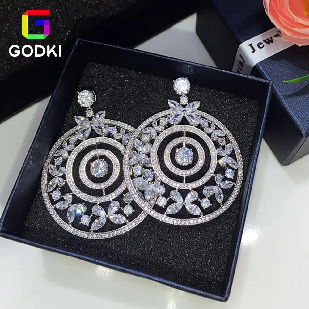 Женские серьги GODKI круглые в виде цветов с кубическим цирконием|party earrings|jewelry diamond