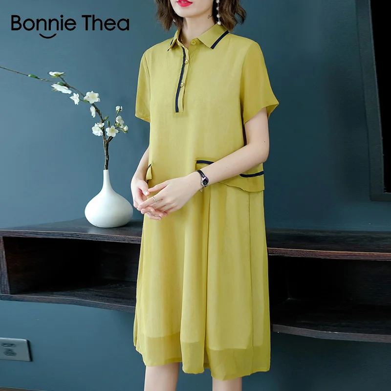 Женское платье с коротким рукавом Bonnie Thea однотонное большого размера для