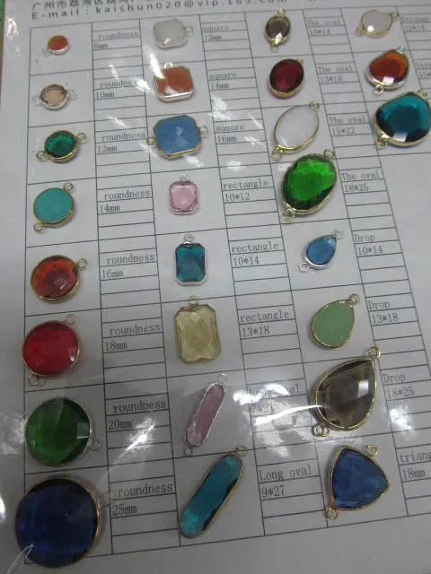 

50pcs 8mm hanmade trangle Crystal Glass Brass Silver Gold Pendant Round Faceted Double Connector Rock Crystal Version