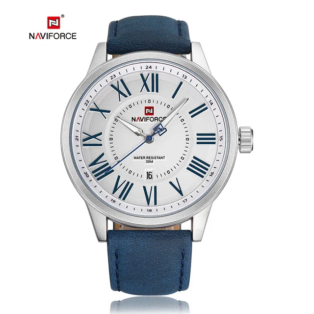 blue white Naviforce Топ люксовый бренд мужские спортивные часы с кожаным ремешком Мужские кварцевые часы с датой мужские водонепроницаемые наручные часы Relogio masculino - Цвет: blue white