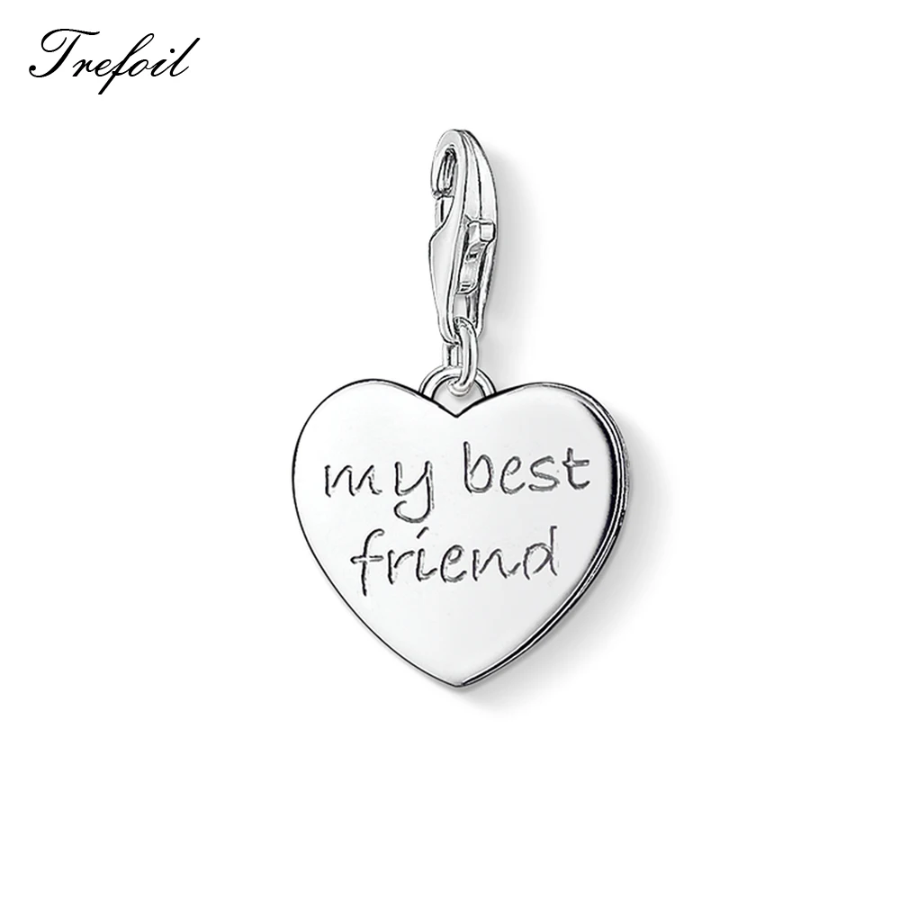 Сердце с надписью Best Friend мама Подвески кулон, Модные украшения 925 пробы серебряный модный подарок для Для женщин девушки подходят браслет для колье и сумки - Окраска металла: Best Friend
