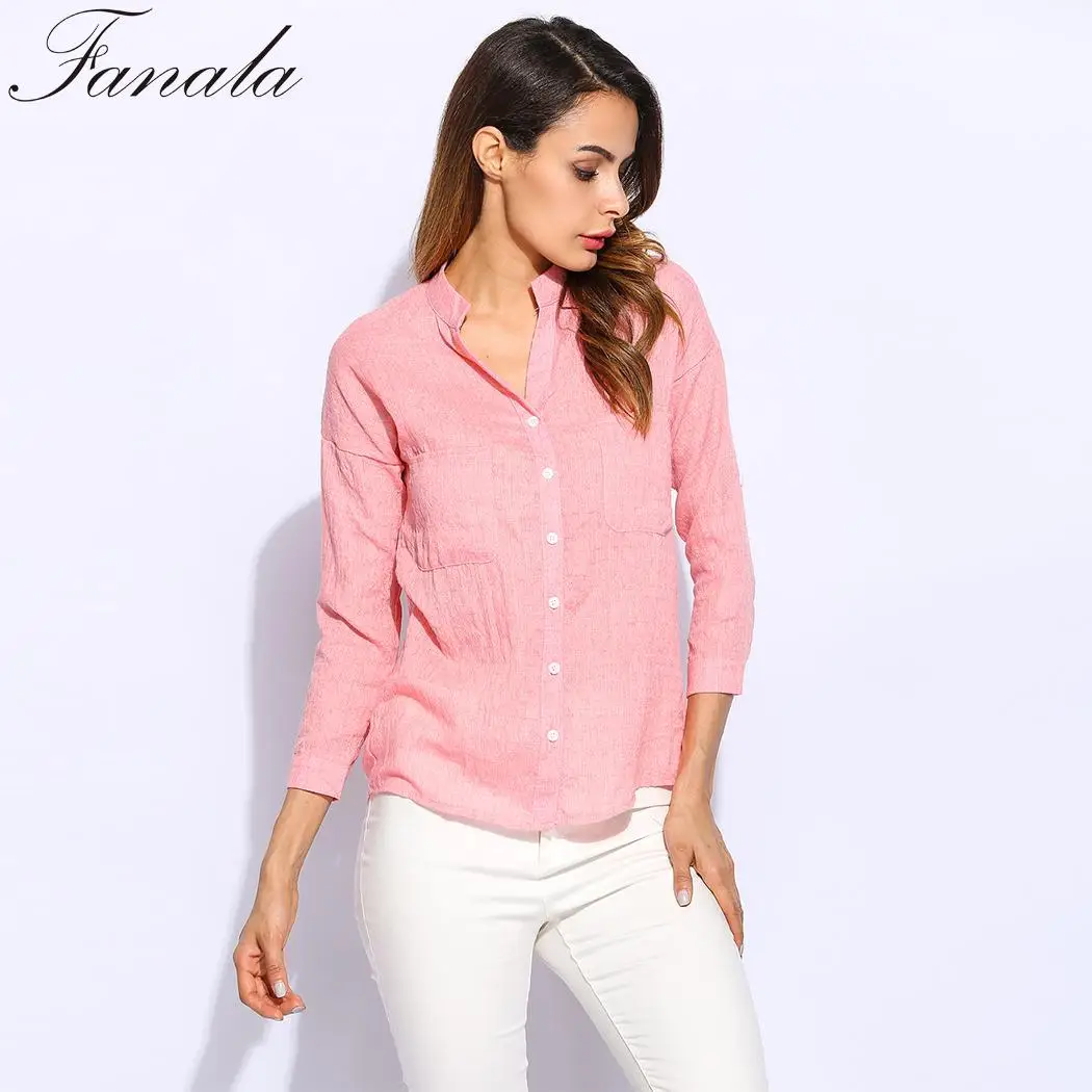 Autumn Cotton Shirt 2018 Women Spring White Shirts Office Wear V-Neck Slim Blouse Tops Female Blusas Plus Size |