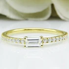 0.4CT 5X3mm изумруд огранка моиссанит кольцо 14K ТВЕРДОЕ желтое золото, моиссанит акценты сторона камня обручальное кольцо, фантазия обручальное кольцо