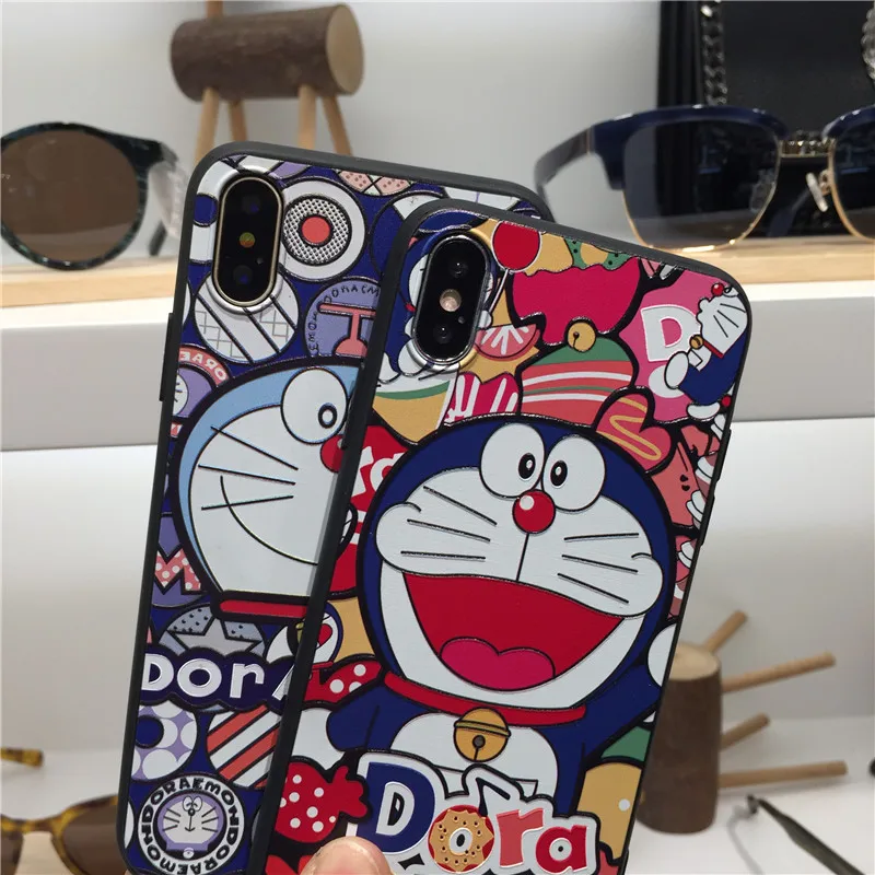 Новый стиль Симпатичные блинтования Doraemon IMD красный синий мягкая оболочка чехол