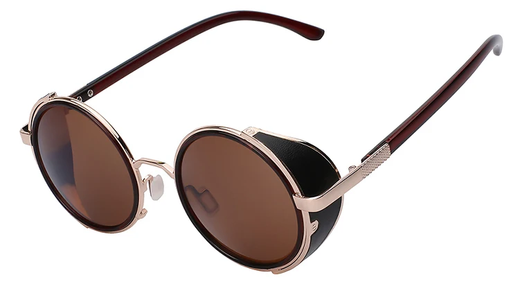 Brown gold brown Европейские классические стимпанк Для мужчин ретро солнцезащитных очков Винтаж круглые металлические Обёрточная бумага солнцезащитные очки Для женщин Брендовая Дизайнерская обувь очки UV400 Óculos - Цвет линз: Brown gold brown