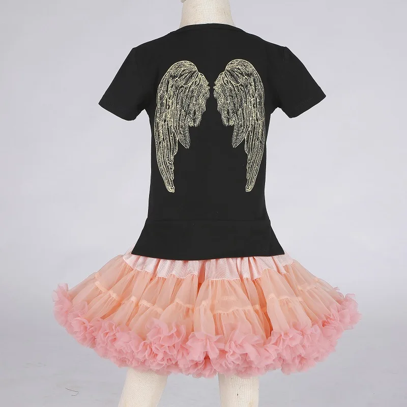 Черная футболка для девочек детская одежда летняя с короткими рукавами и принтом