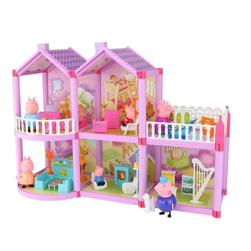 House 6pcs role Свинка Пеппа Полная серия кукла автомобиль семьи детский стол развивающие фигурки Оригинальные Плюшевые игрушки и Peppa Друзья модель - Цвет: House 6pcs role