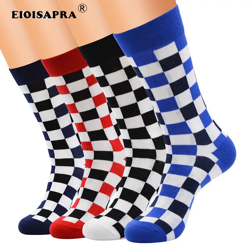 [Eyoisapra] художественные клетчатые носки Sox в стиле пэтчворк 4 вида смешные