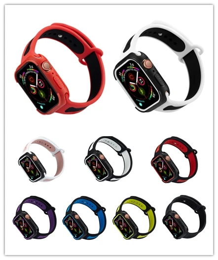 Спортивный силиконовый ремешок с чехлом чехол для apple watch series 5 4 3 2 1 Мягкие Ремешки