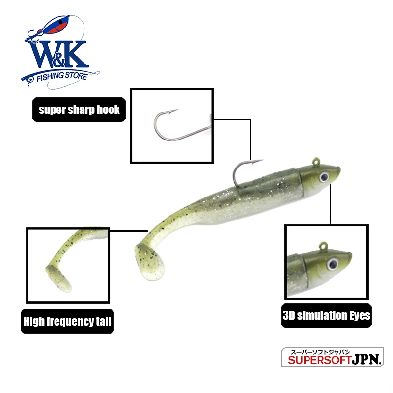 W&K Brand Soft Lure 9cm/22g Jig Head 3/0 22g Ultimate Inshore Bait And Boat Fishing For Code Seabass J1701|fishing lure|soft baitssoft lure |
