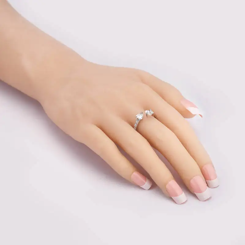Double Heart Clear Crystal Opening RING for Women Females Ladies Party Engagement Wedding Daily Gold Color Jewelry Accessory | Украшения и