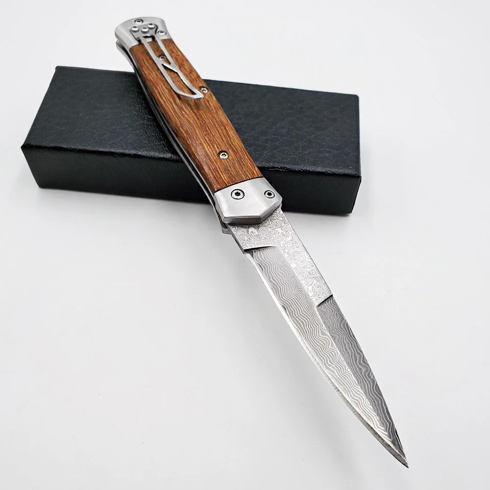 VG10 Damascus Blade JSSQ складной карманный нож дамасская деревянная ручка Крестный отец тактические ножи для выживания на открытом воздухе боевые ножи для кемпинга охоты EDC инструмент - Цвет: VG10 Damascus Blade