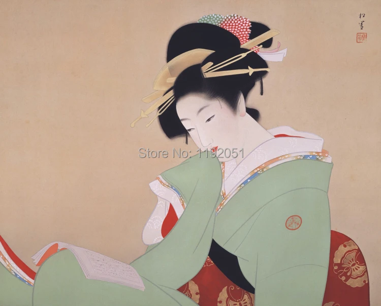 

portrait poster canvas painting Japanese traditional art geisha beauty in reading mural prints picture room decorative art