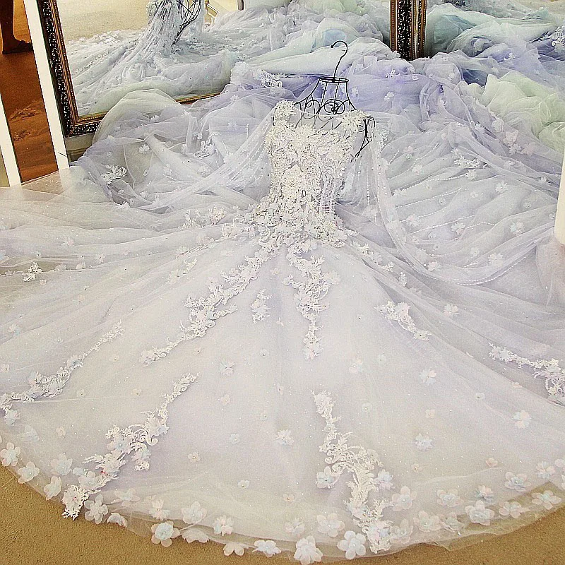 Новинка 2017 роскошное Бальное Платье синее кружевное свадебное платье с