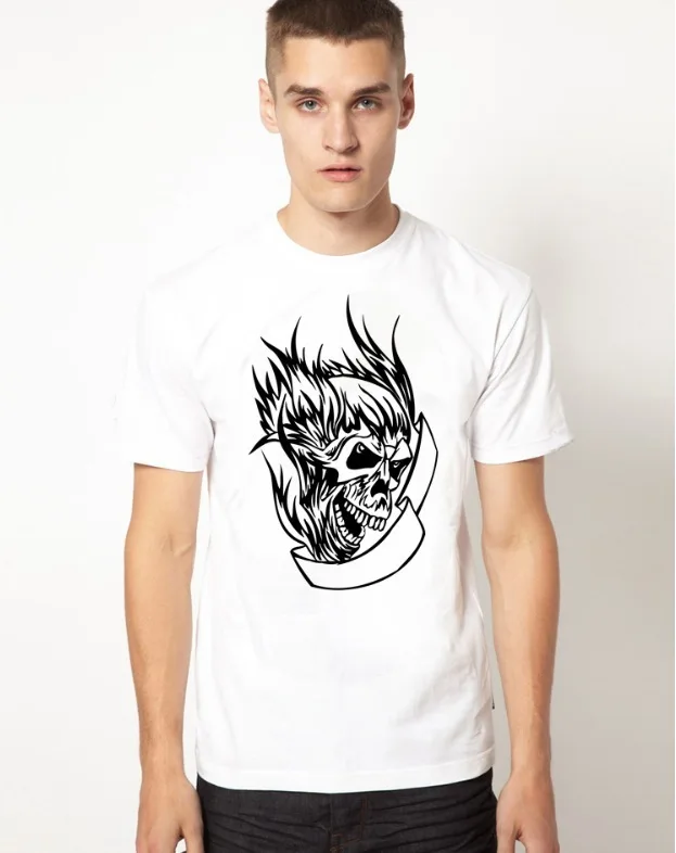 printed Skull skeleton white O-neck casual Tee Ghost Tattoo streetwear Free shipping Wholesale Plus Size SK05 | Мужская одежда