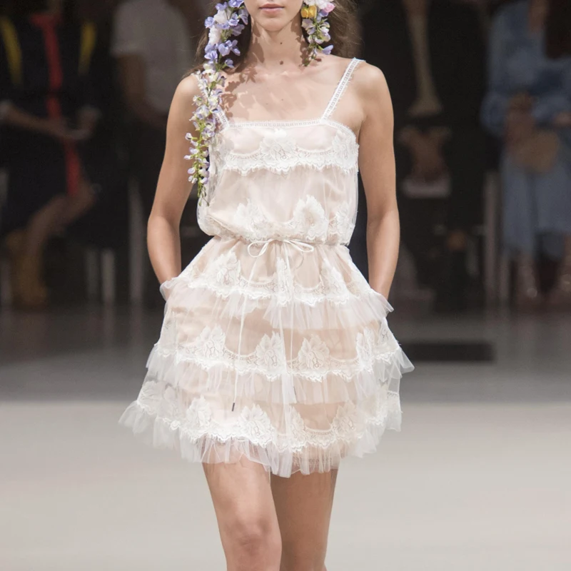 INDRESSME 2019 Новое Кружевное Сетчатое мини-платье на бретельках со шнуровкой в