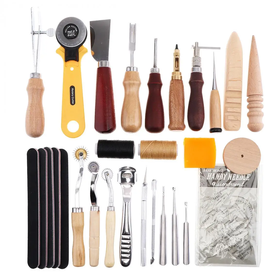 

37pcs/lot DIY Leather Craft Handmade Sewing Stitching Punch Carving Work Kit Set Saddle Groover Waxed Thimble Kit for DIY