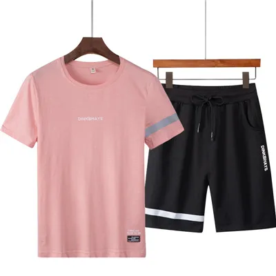 A20-Pink Спортивный костюм, мужская спортивная одежда, спортивные штаны, набор, мужские повседневные спортивные костюмы, толстовка, короткие штаны, одноцветные мужские летние пляжные топы, шорты - Цвет: A20-Pink