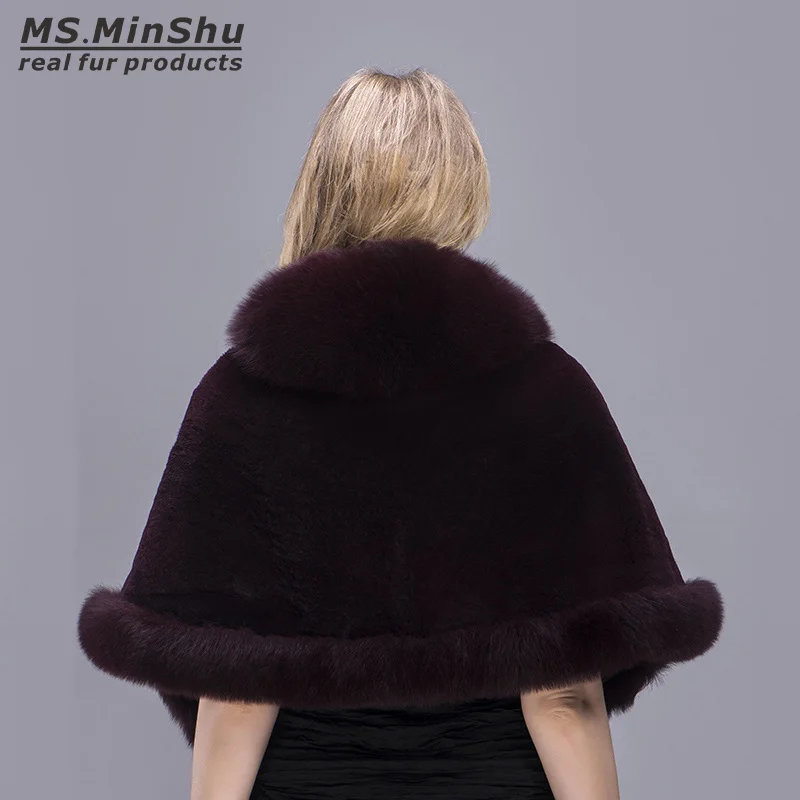 Меховая шаль кролика Рекс Зимняя женская накидка из натурального Лисьего меха