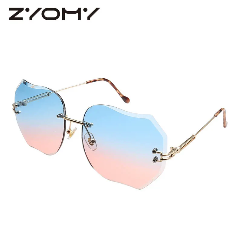 C7 blue pink Тренд Обрезанные края личности стандартные Солнцезащитные очки женские красочные океан пленка бескаркасные металлические очки оправа очки женские гафы - Цвет линз: C7 blue pink