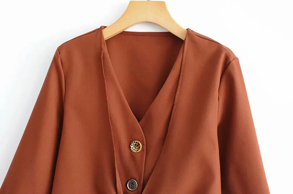 2019 Женская мода с v-образным вырезом и бантом короткая Свободная блузка