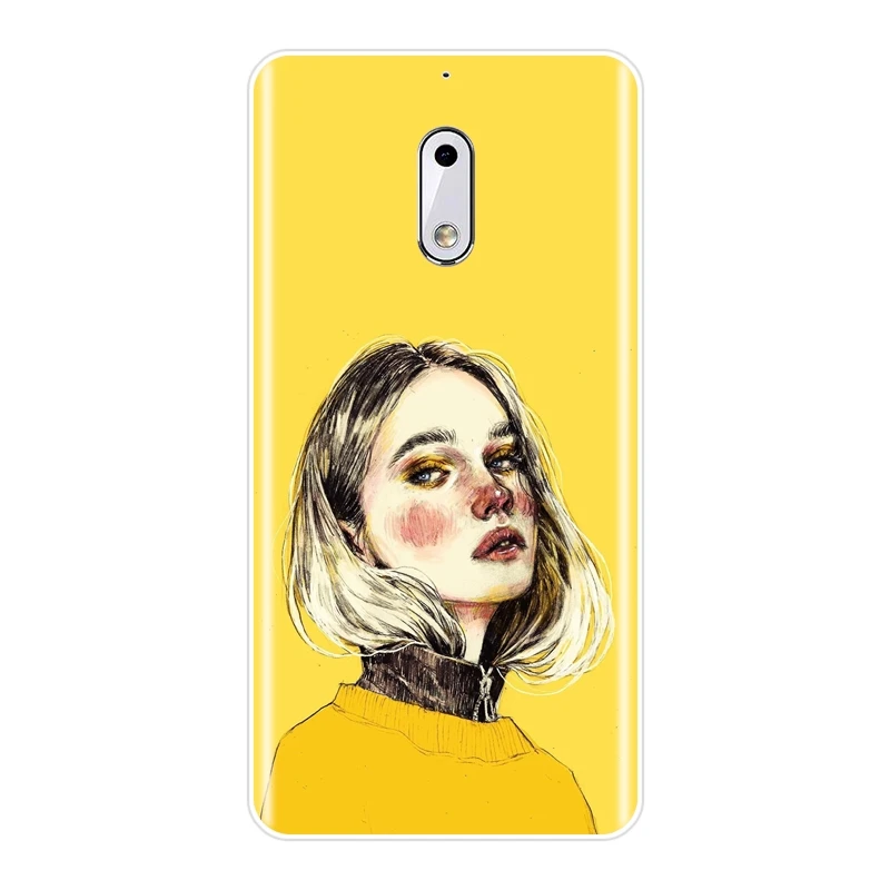 TPU Soft Silicone Phone Case For Nokia X6 7 Plus Art Girl Yellow Aesthetic Abstract Flower Back Cover 1 2 3 5 6 8 | Мобильные