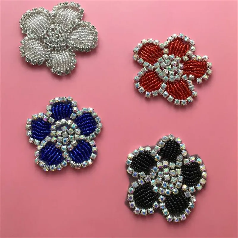 4Pcs Bling Handmade Iron On Beaded Crystal Clear AB Rhinestone Applique for Wedding Ornaments Baby Girl Hair Accessories | Дом и сад