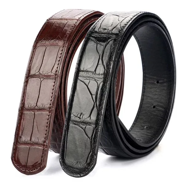 Authentic Real Crocodile Belly Skin Men's Belt without Buckle Genuine Alligator Leather Classical Designer Male Waist Strap