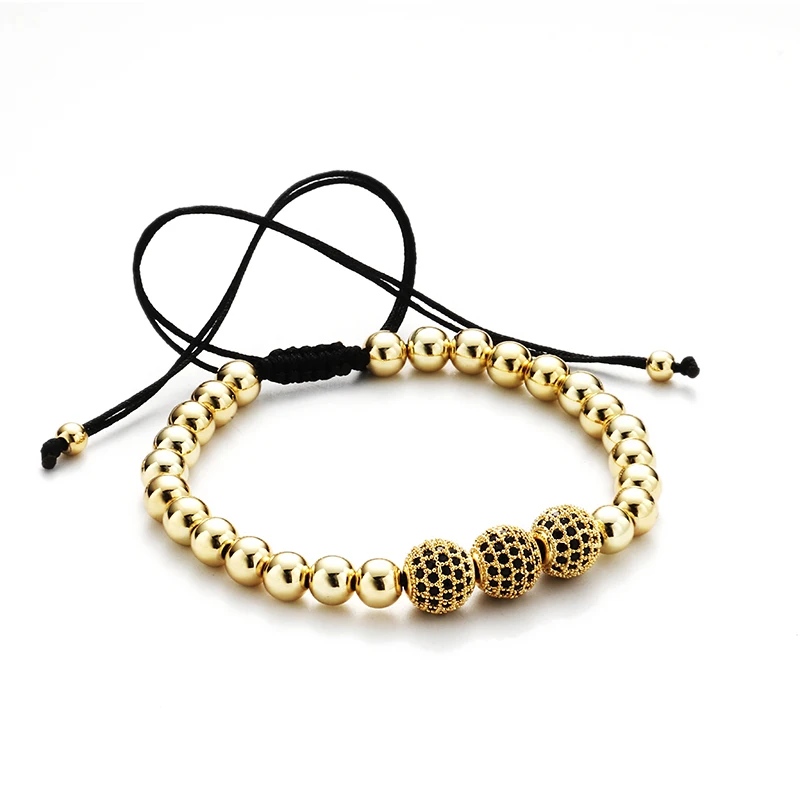 Брендовый мужской браслет 6 мм золотой цвет бусины из нержавеющей стали микро