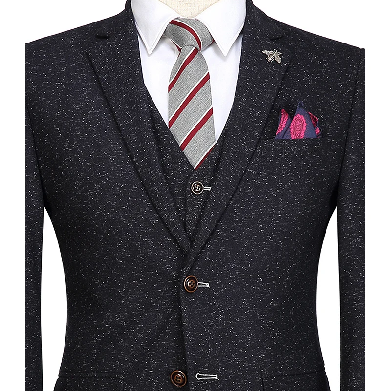 men suit warm thicken retro black  wedding groom wear fashion suit set 3 pieces blazer vest pant single breasted tuxedo slim fit