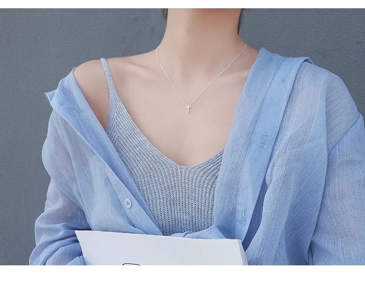 Новое поступление, крутая девушка, простой крест, 925 пробы, серебро, модное ювелирное изделие, популярная цепочка на шею, подвеска, ожерелья, N425