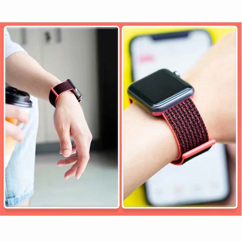 Нейлоновая петля, ремешок для Apple Watch, ремешок 44/42/40/38 мм Спортивная дышащая correa в едином положении во время занятий легкой атлетикой, браслет на запястье для наручных часов Iwatch, 4/3/2/1 аксессуары
