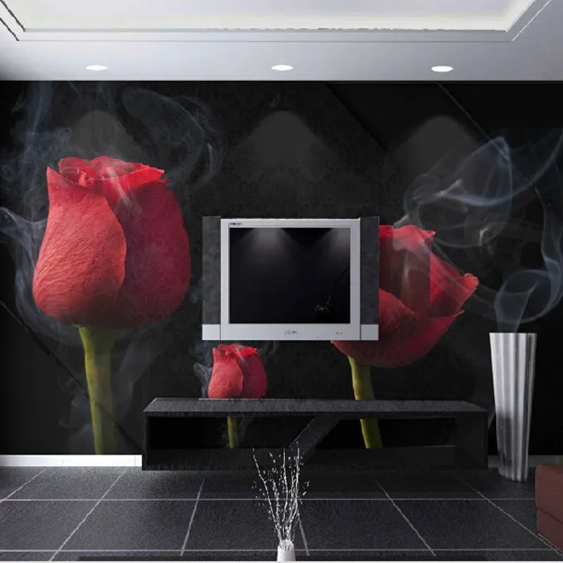 

beibehang 3D three-dimensional non-woven wallpaper modern minimalist living room TV backdrop roses papel de parede para quarto