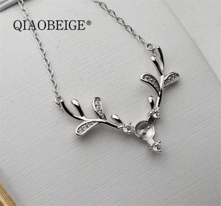 QIAOBEIGE Diy ручной работы s925 silver 7-8 мм Жемчуг полые рога ожерелье «Олень» комплект цепи аксессуары Populary женщины ожерелье