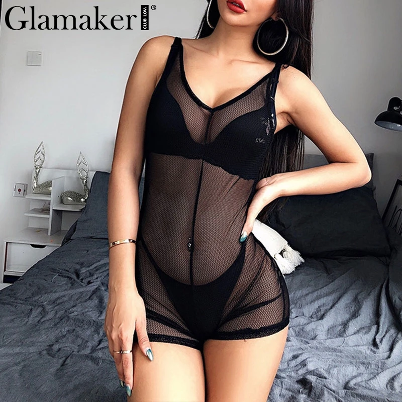 Glamaker черные с v-образным вырезом пляжные закрытые сетчатые открытые купальные костюмы женский короткий комбинезон сексуальные прозрачные бикини с открытой спиной крышки
