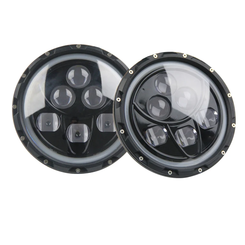 

A Pair 7" Inch 60W Round LED Headlight With DRL Head light lamps H4 - H13 White Full Halo Angel Eyes For Jeep Wrangler JK TJ YC