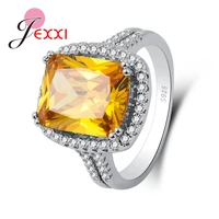 solid 925 sterling silver womens wedding rings romantic style shining yellow crystal stones classic jewelry for female