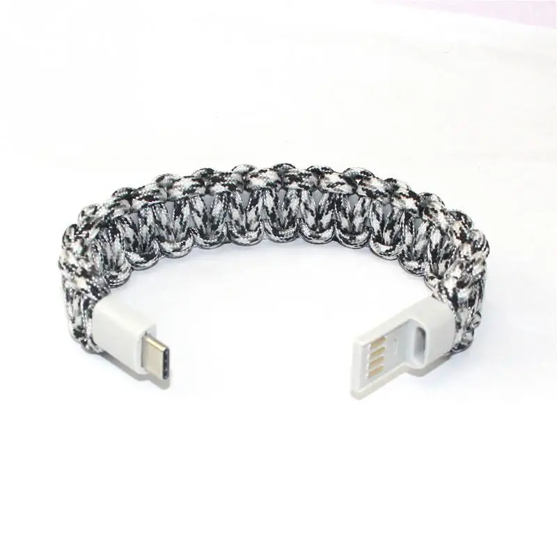 Black Grey White Тип C Быстрая зарядка USB кабель плетеный браслет дизайн носимые наручные провода кабель для передачи данных путешествия наружная линия для HUAWEI для miui - Цвет: Black Grey White