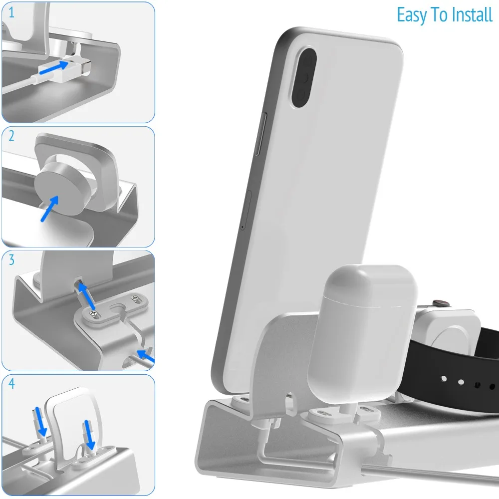 Алюминиевая 3 в 1 зарядная док-станция для iPhone X XR XS Max 8 7 6 Apple Watch Airpods зарядное устройство Держатель для iWatch крепление подставка Док-станция