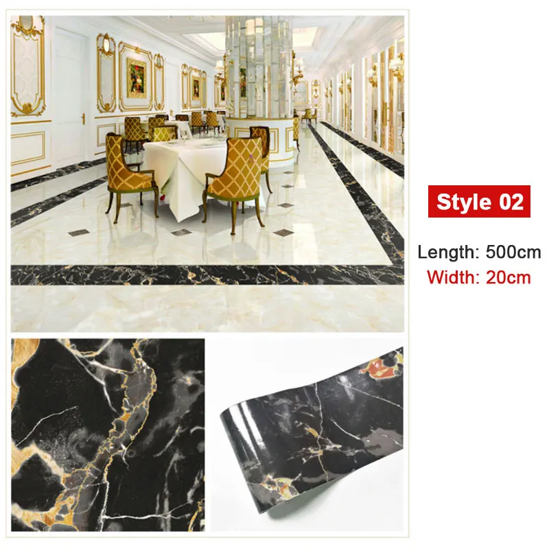 style 02-20cm 500 см плинтус плитка наклейки водонепроницаемый самоклеющиеся пол лента линия гостиная мраморный узор волновод линия угловая линия - Цвет: style 02-20cm