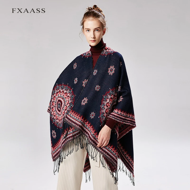 Новинка осенне зимняя шаль FXAASS Модное пончо с подсолнухами женский шарф накидка